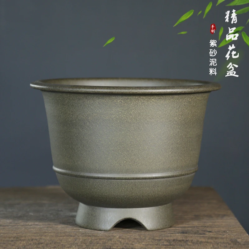 特大号精品紫砂花盆盆景盆天青泥素面圆形仿古透气君子兰花绿植盆