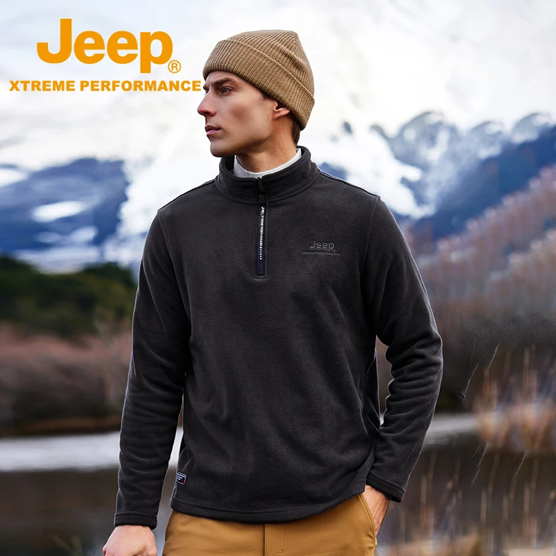 JEEP/吉普冬季户外运动立领半开衫卫衣舒适保暖双面加绒长袖新品