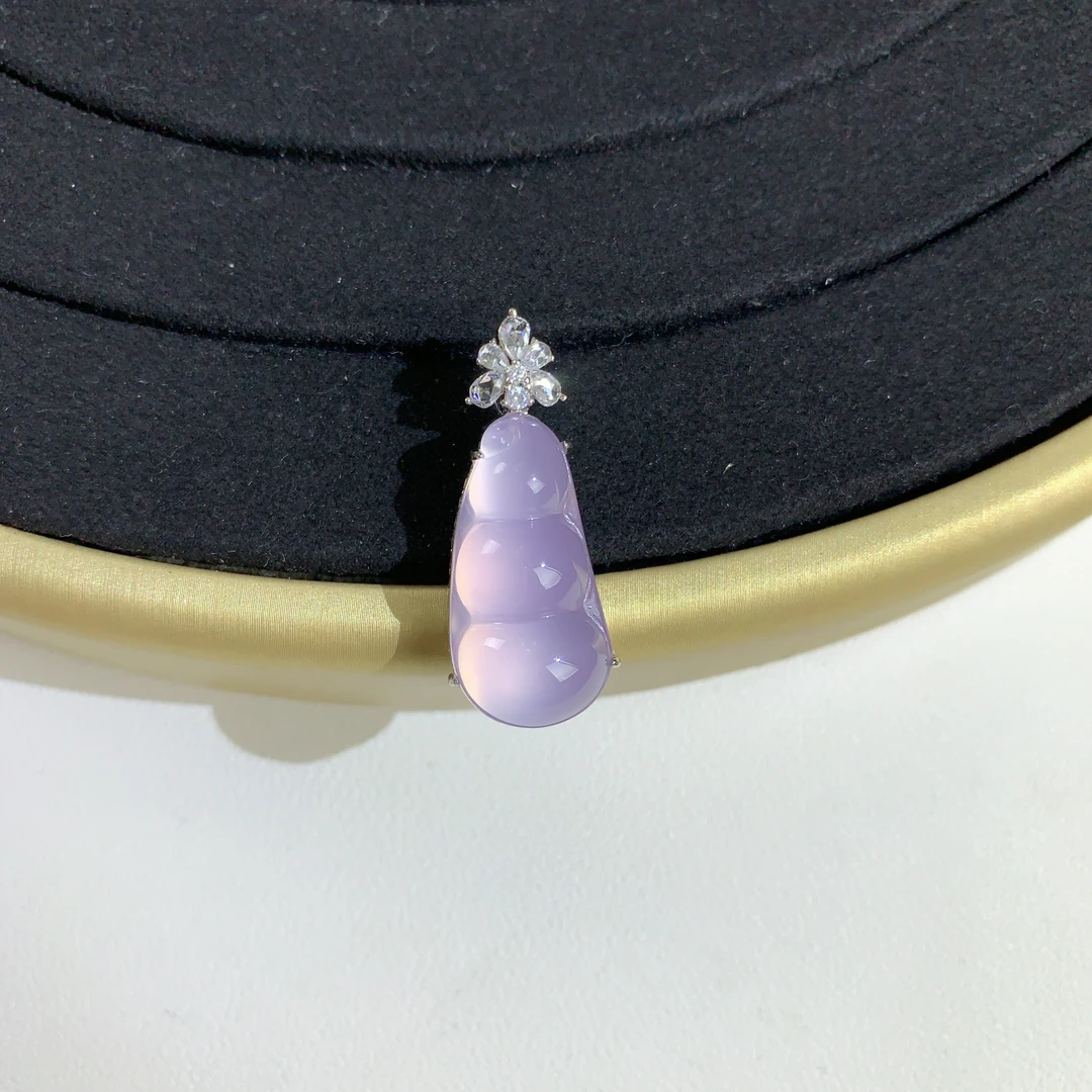 s925银镶嵌天然玉髓紫罗兰福豆吊坠简镶款百搭经典项链