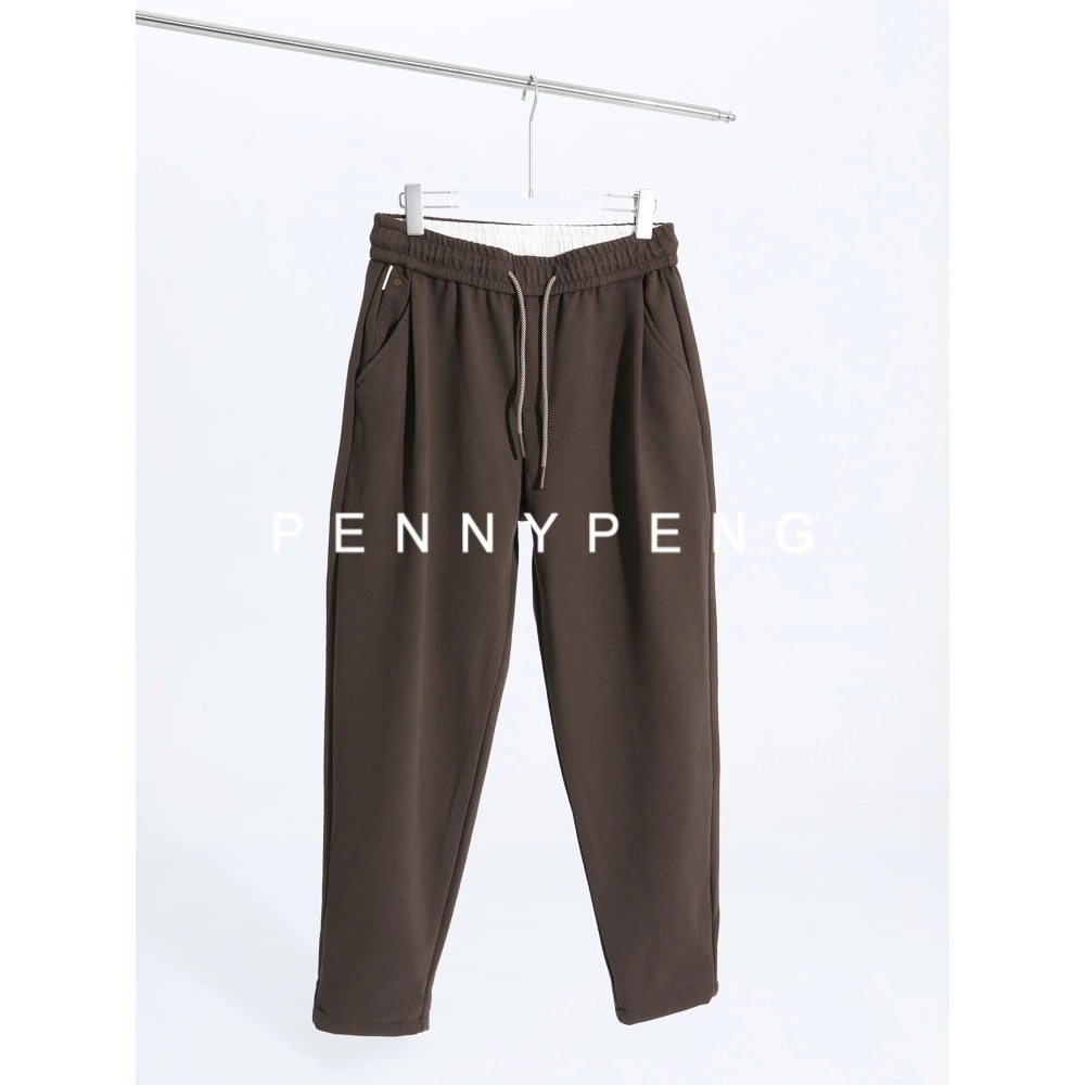 PENNY PENG “卡布奇诺” 男士咖色松紧腰系带休闲裤 DT11009