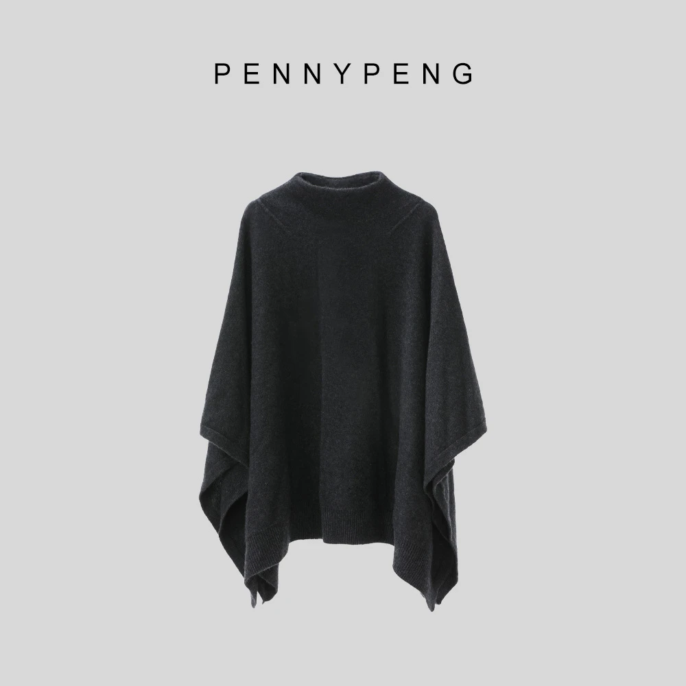 PENNYPENG时光搁浅早春深灰色针织时尚百搭气质软糯羊毛羊绒斗篷