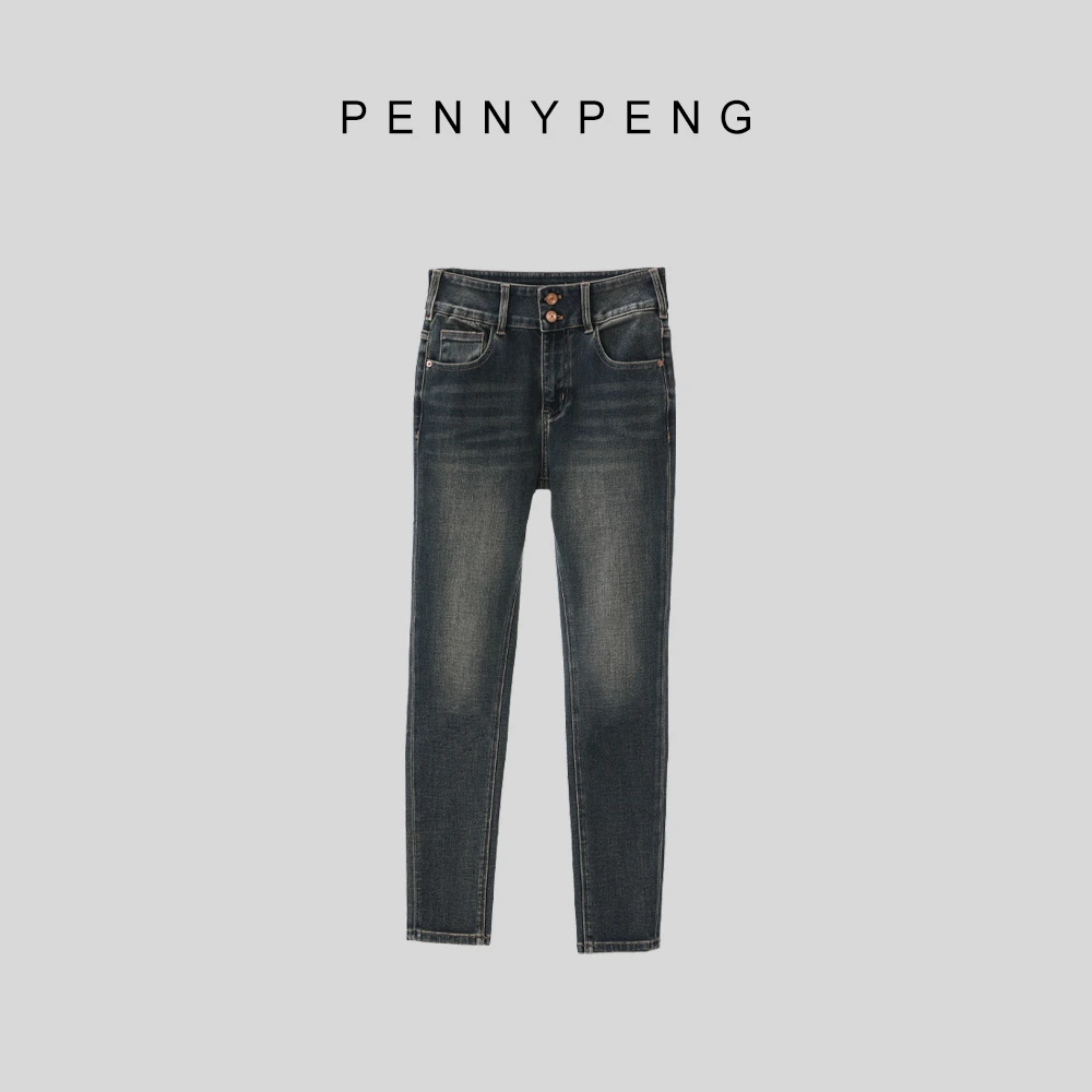 PENNYPENG率性磁场春季休闲复古水洗蓝百搭弹力时尚气质牛仔裤