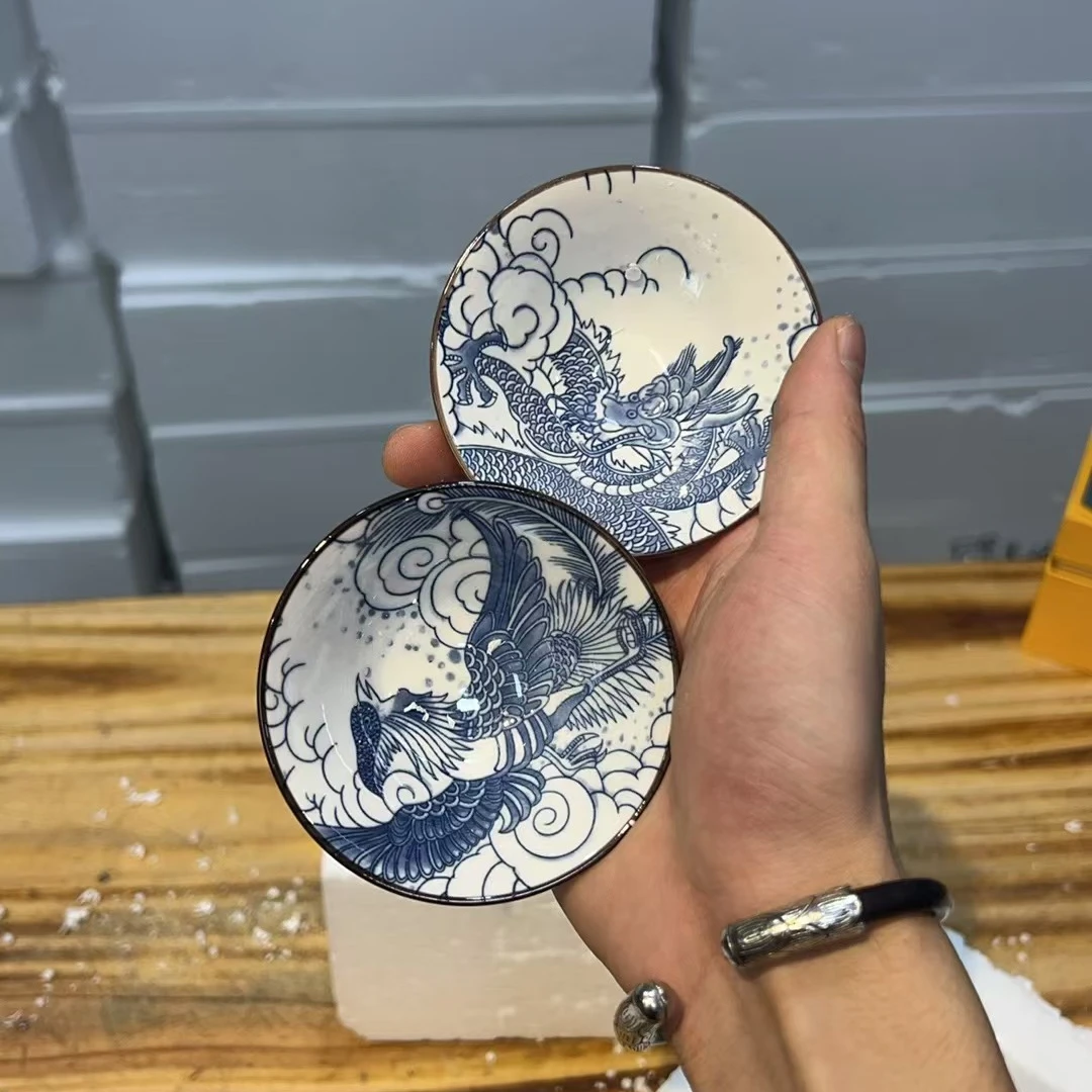 【闪购商品】青花龙凤呈祥茶斗笠对杯