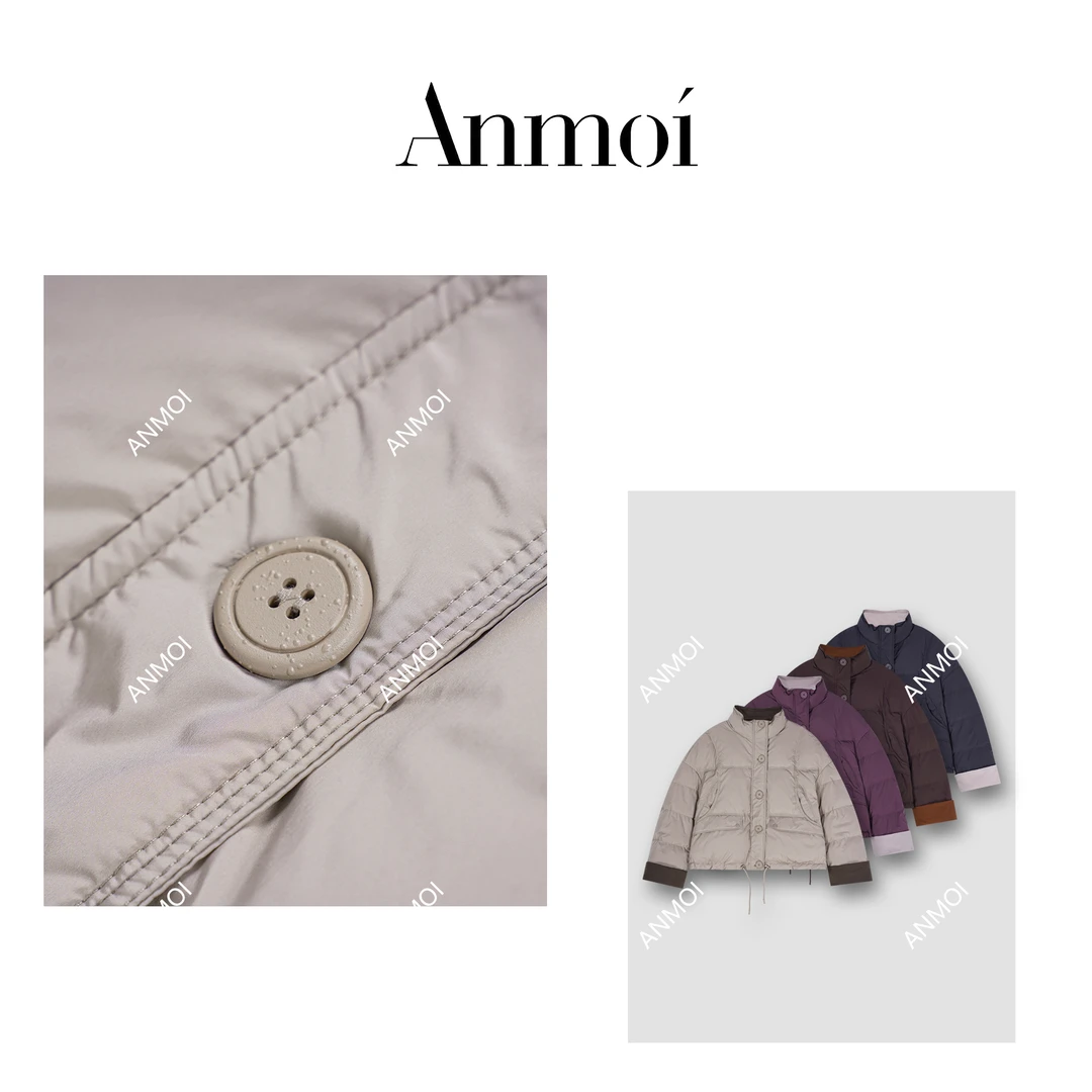 ANMOIII'晴云秋月'冬季白鸭绒服短款拼色保暖加厚外套女