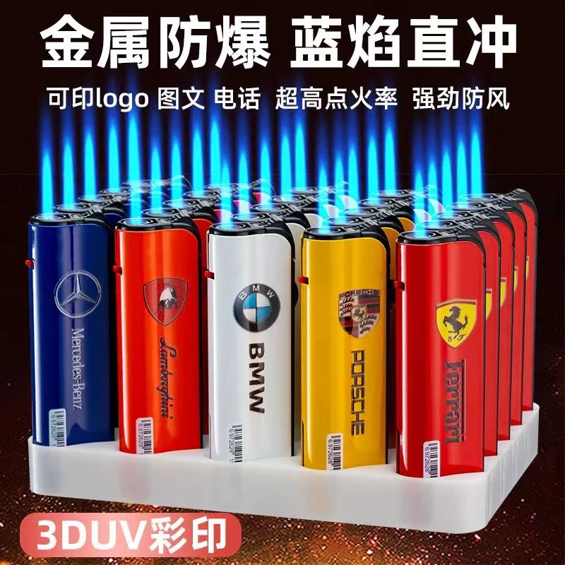 新款创意斜打金属防风打火机充气直冲防爆批发商超专用厂家直发