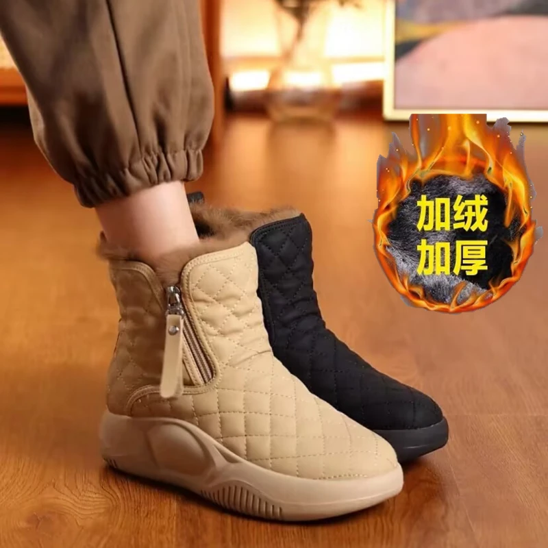 真软皮加绒加厚棉鞋女2023冬季新款厚底雪地靴女平底防滑短靴女