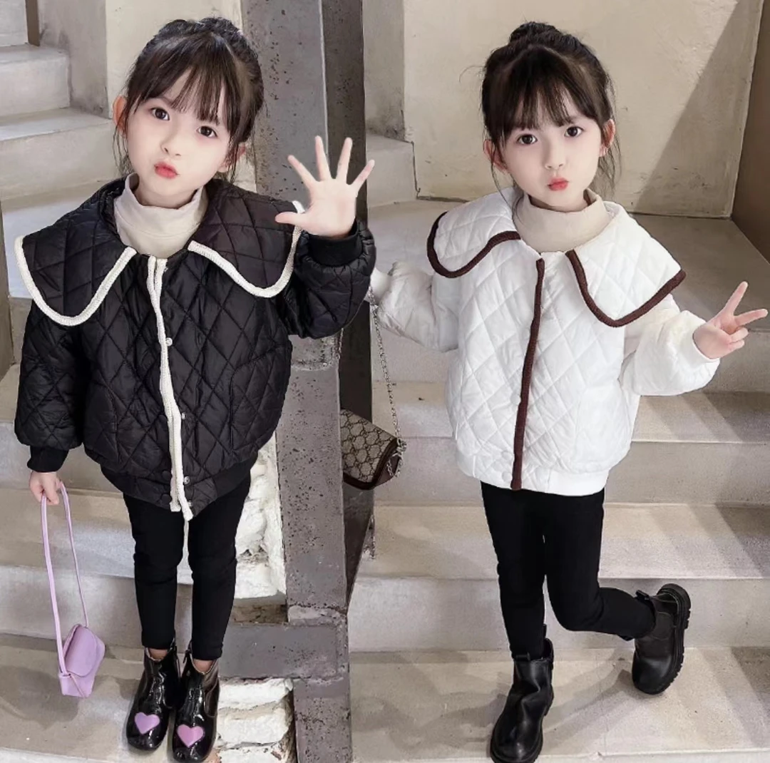 女童棉内胆外套棉服时尚秋冬冬季洋气轻薄款冬款中小童翻领时尚
