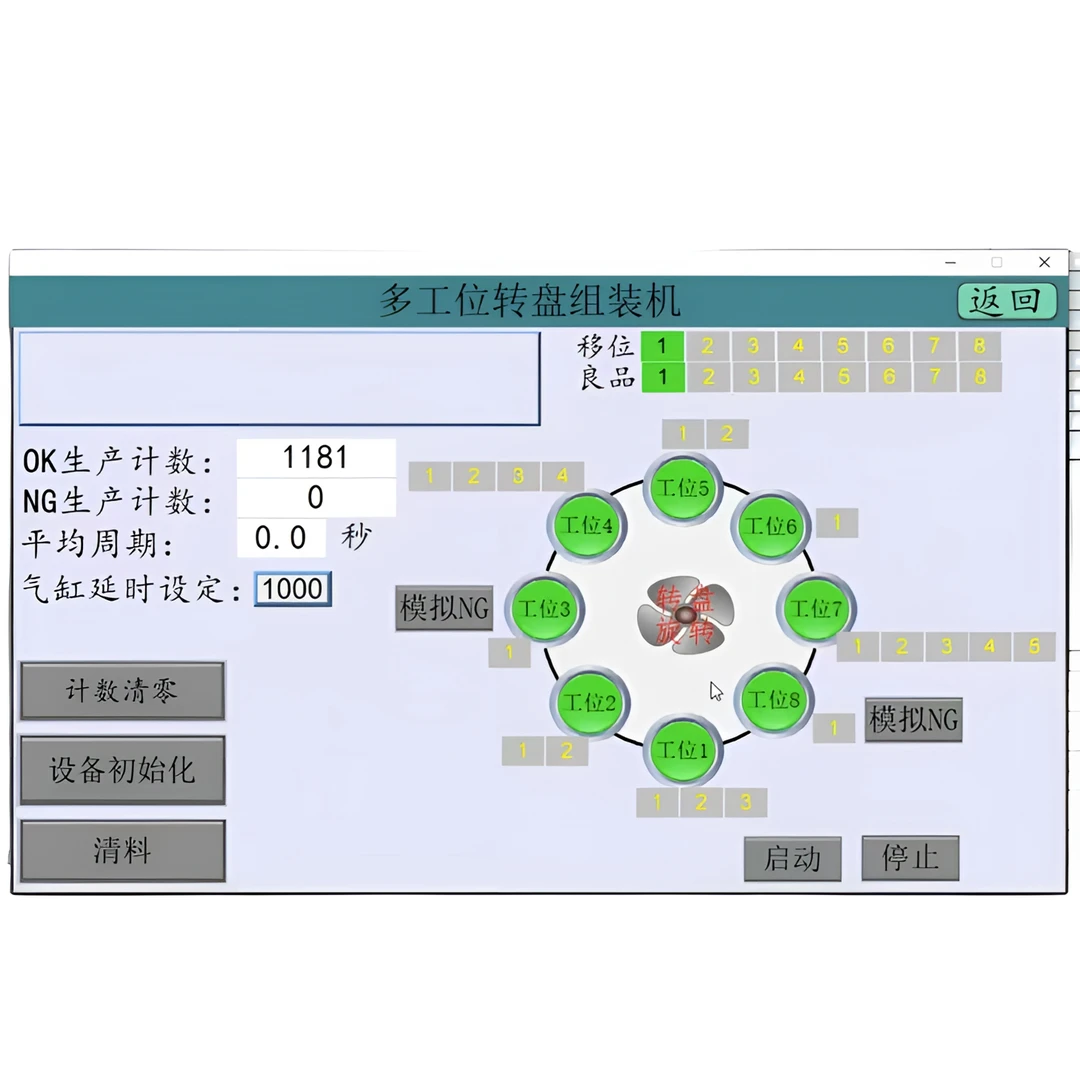 八工位（可自定义）输入转盘机组装定位PLC&触摸屏程序