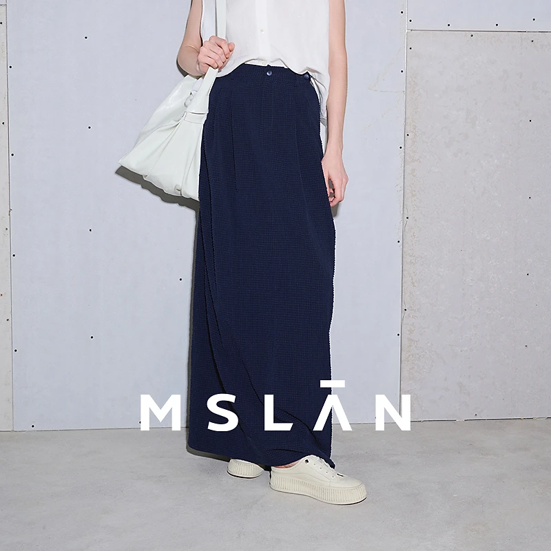 MSLAN【商场同款】新款气质随性百搭直筒休闲褶皱显瘦中长裙MGBQ581