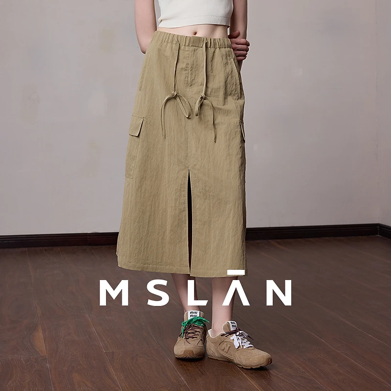 MSLAN潮酷工装新款时尚设计开衩工装宽松叠穿休闲半身裙女MGCQ472