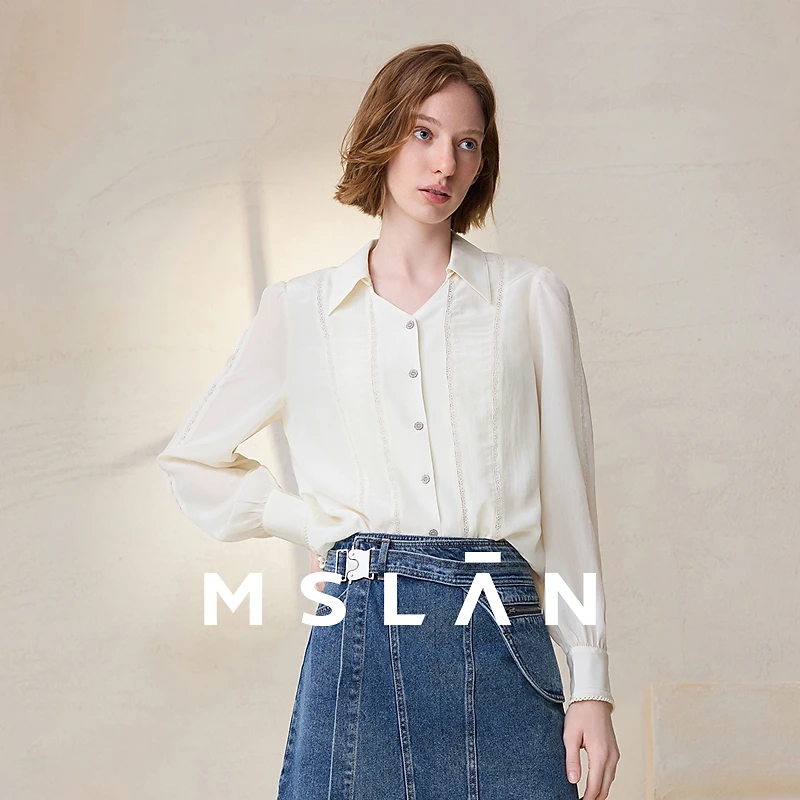 MSLAN【商场同款】时尚气质百搭舒适衬衣简约织带拼接衬衫 MFCE1421