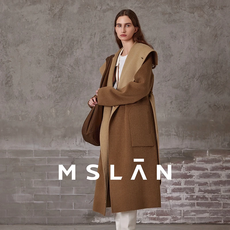 MSLAN【100绵羊毛】冬季新款撞色双面羊绒大衣大翻领呢外套 MFDW534