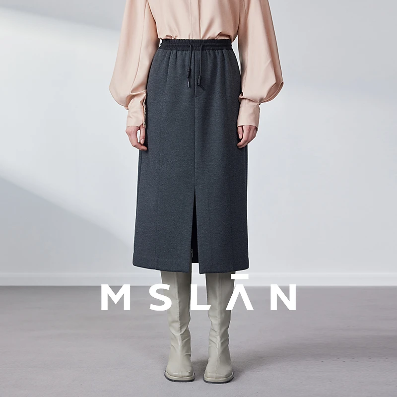 MSLAN【商场同款】 新款直筒半裙显瘦休闲风开衩合身半身裙 MGAQ370