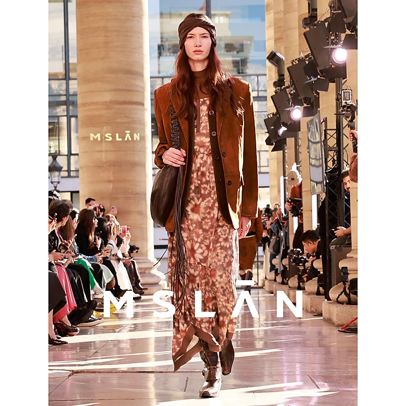 MSLAN【巴黎走秀同款】时尚复古修饰腿部线条印花吊带连衣裙MGDT116