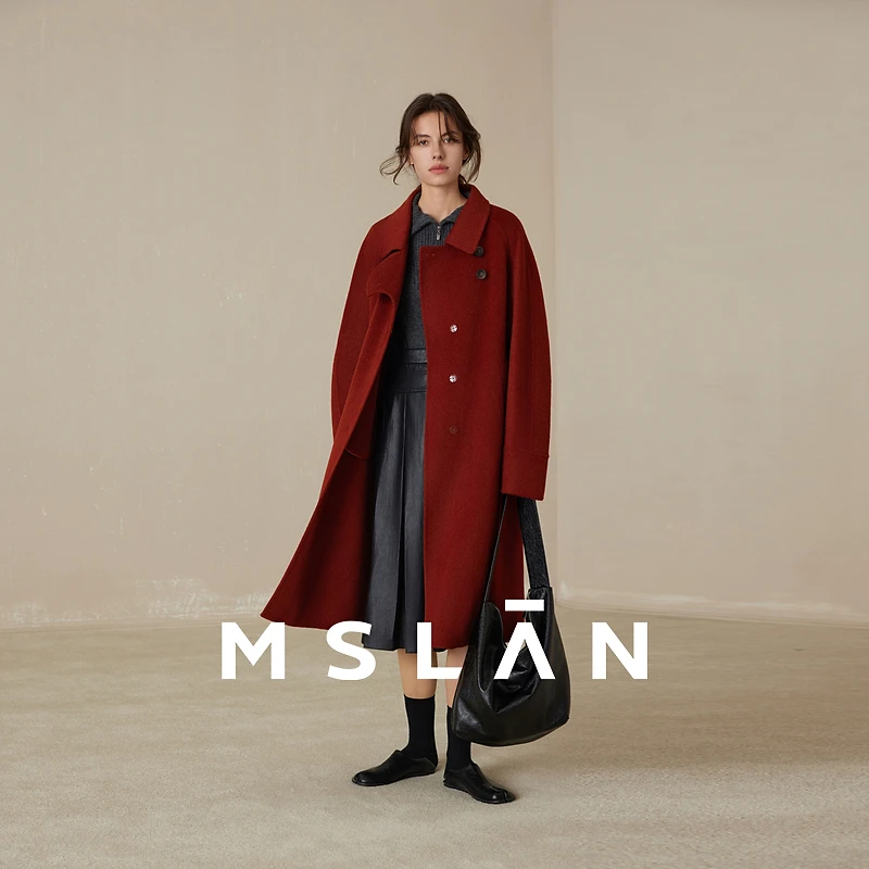 MSLAN【商场博主同款】新款时髦知识分子百搭双面呢大衣女 MEDM3313