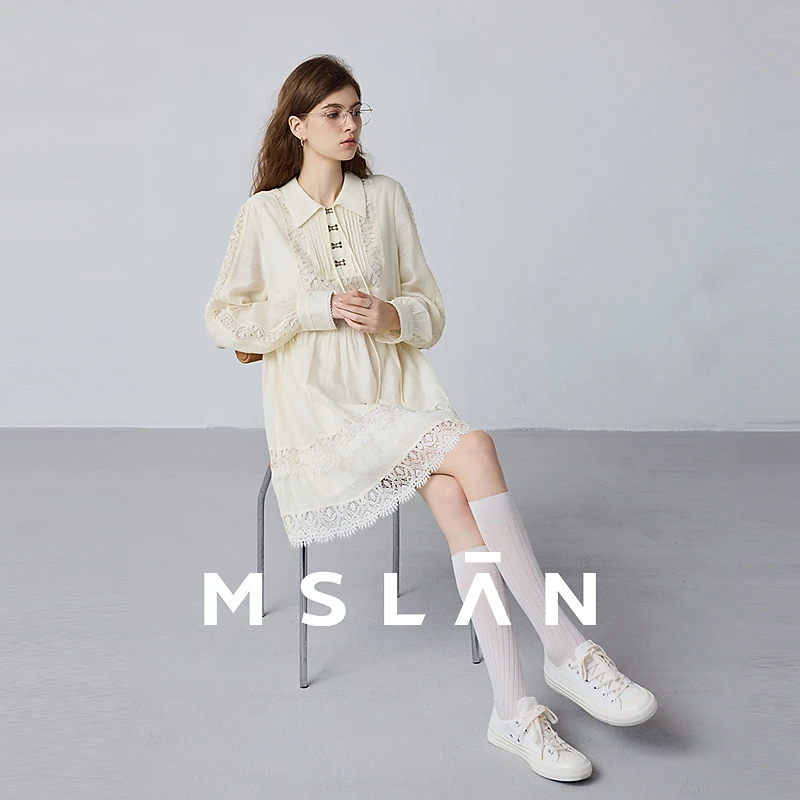 MSLAN商场同款秋季宫廷风气质时尚重工蕾丝收腰连衣裙女 MFCE4153