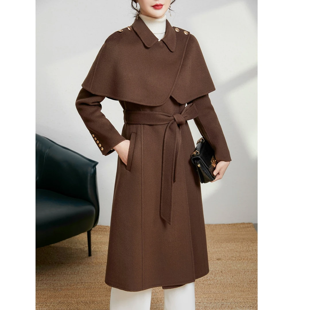 法式披肩斗篷2025春季新款气质时尚款双面羊毛大衣女长款毛呢外套