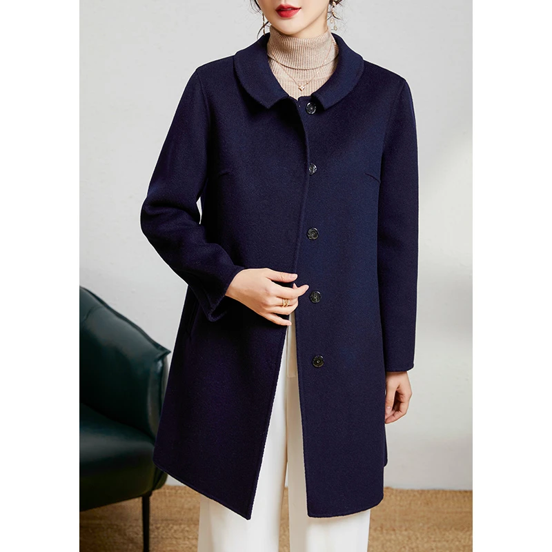 秋冬新款中老年妈妈气质时尚百搭中长款双面呢羊毛大衣外套