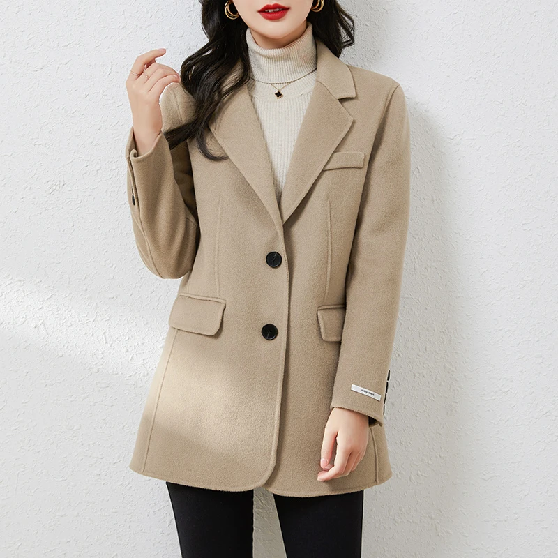 春季新款西装中长款双面羊毛大衣女显瘦韩版高级感毛呢外套
