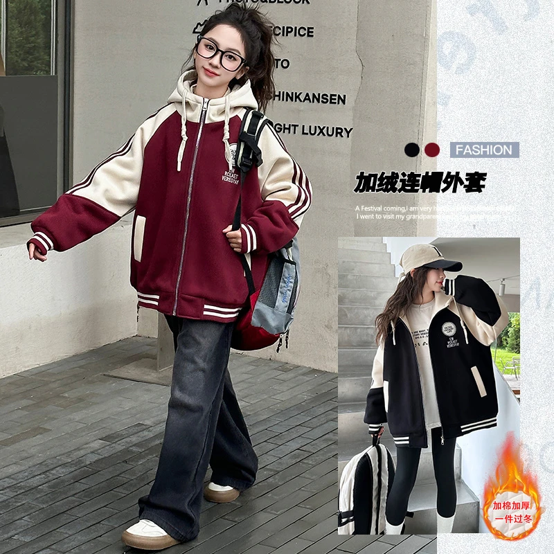 女童棉衣冬款外套加棉2025新款秋装网红中大童儿童装