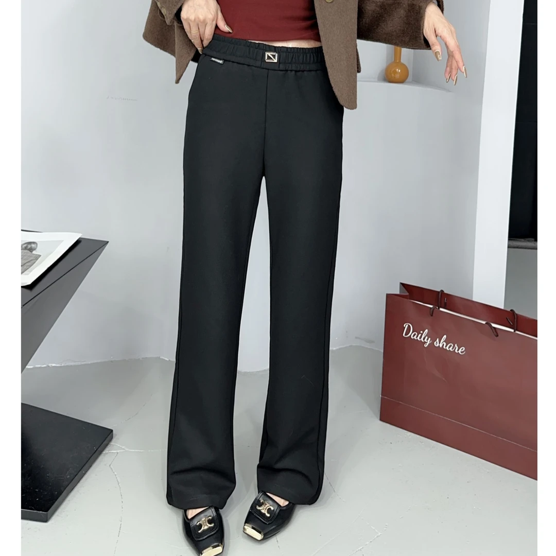 小施家气质显高松紧腰薄绒微喇叭裤8633