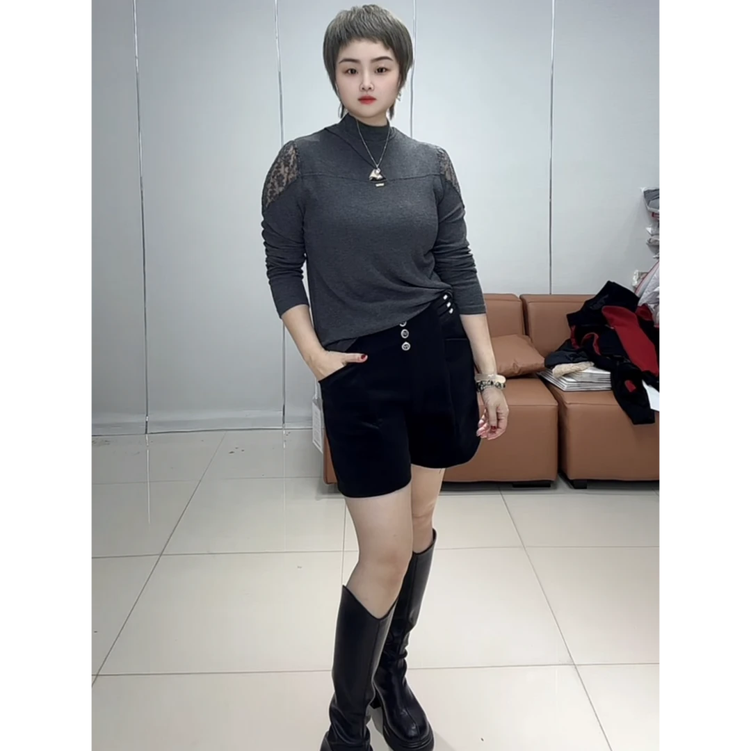 小施家气质拼接设计薄绒显痩上衣8831