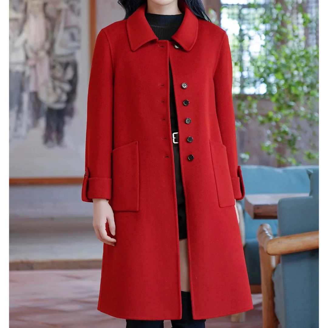 小施家高货气质长款双面羊毛大衣8190
