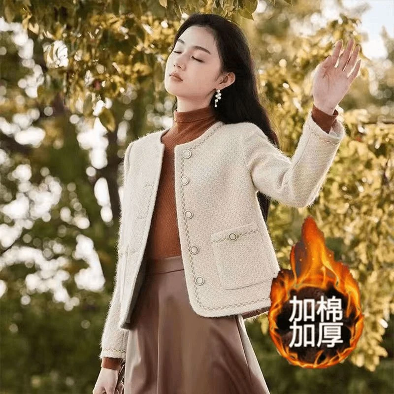 小香风外套女显瘦2024春秋新款粗纺呢名媛风法式小个子短款外套女