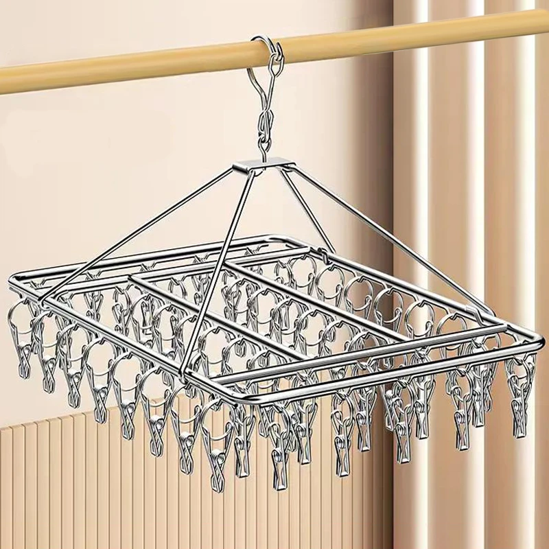 衣架不锈钢晾衣架多夹子袜子架晾家用挂衣架神器多功能防风宿舍架
