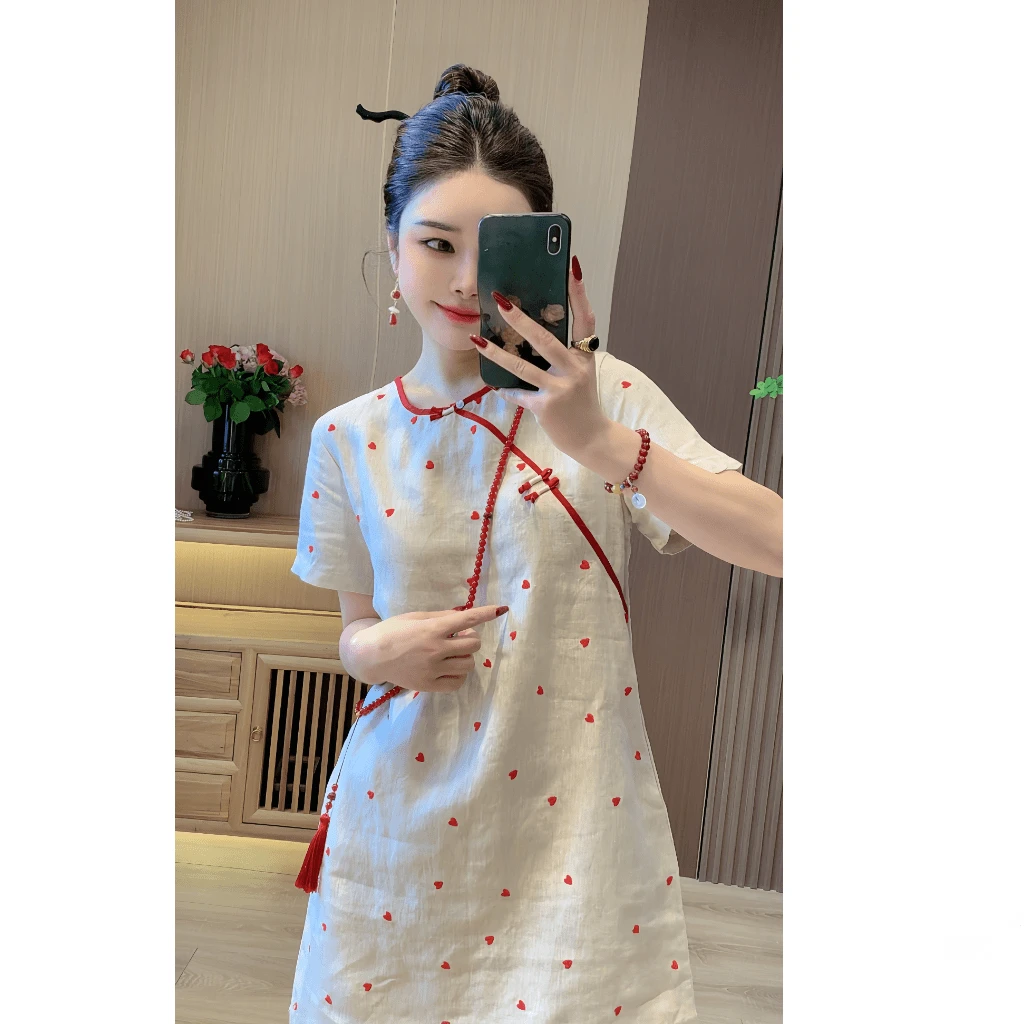 国风古韵优雅连衣裙女高级感新中式时尚盘扣连衣裙夏季新爆款2024