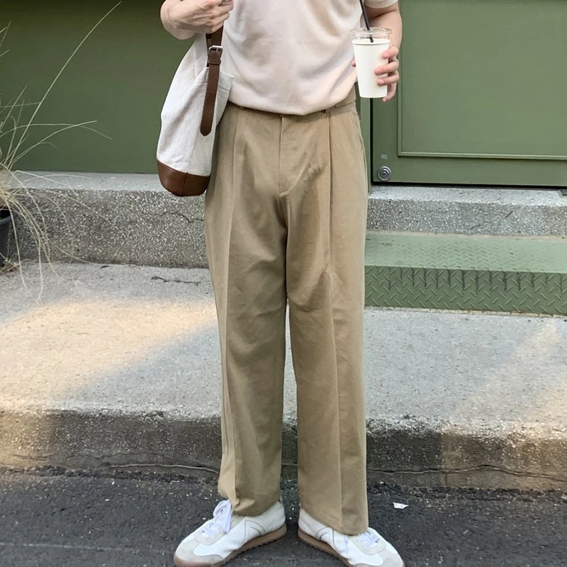 ascloqiao新款男士卡其色休闲裤宽松直筒透气百搭长裤韩版潮流