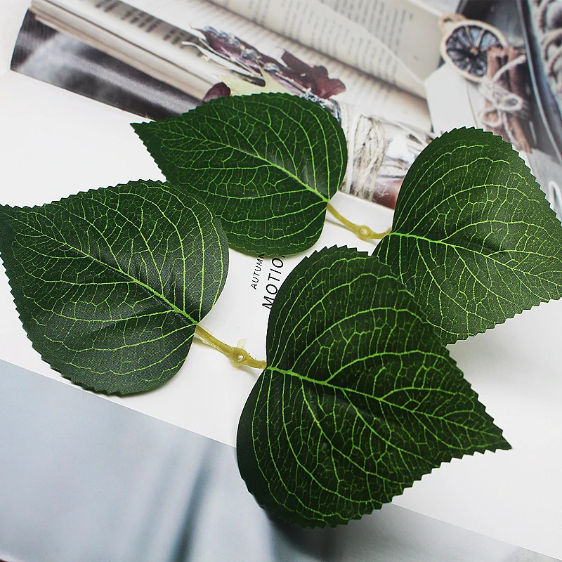diy手工串珠绣球花绿叶片丝印绣球花叶仿真2叉绿色叶子装饰叶子