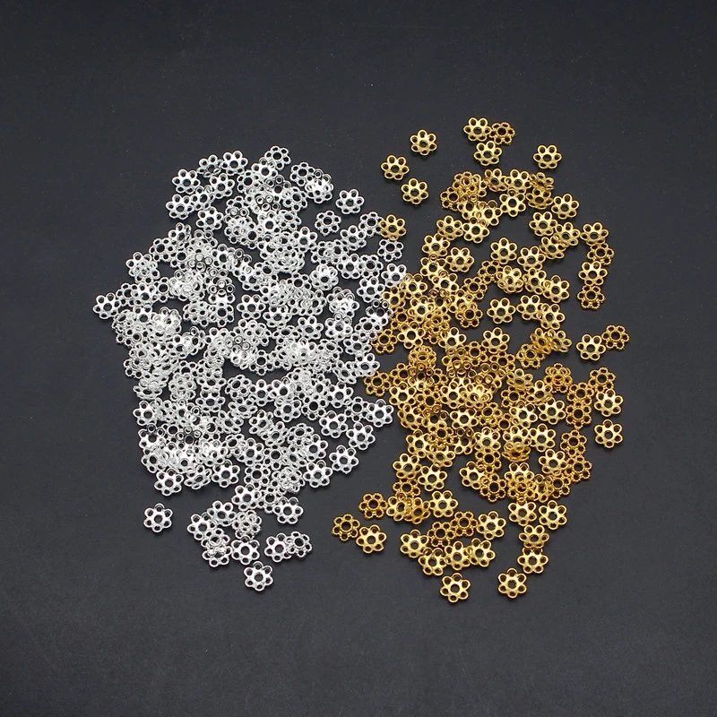 6MM金银色镂空花托花帽珠托隔珠片DIY手工串珠饰品手链隔片散珠
