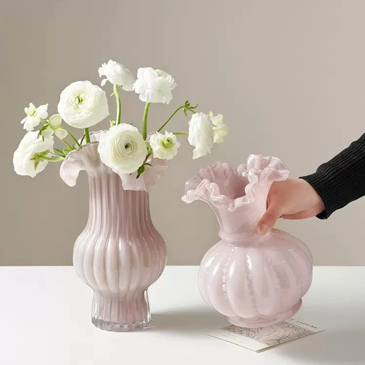 ins网红法式中古花瓶清新高级感玻璃芬顿花器客厅插花鲜花餐桌摆