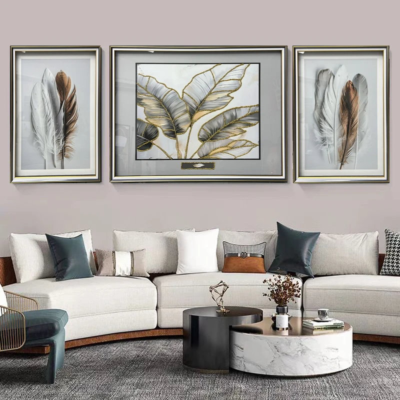 Q73花卉画时尚寓意好钢化玻璃装裱沙发背景三联装饰画