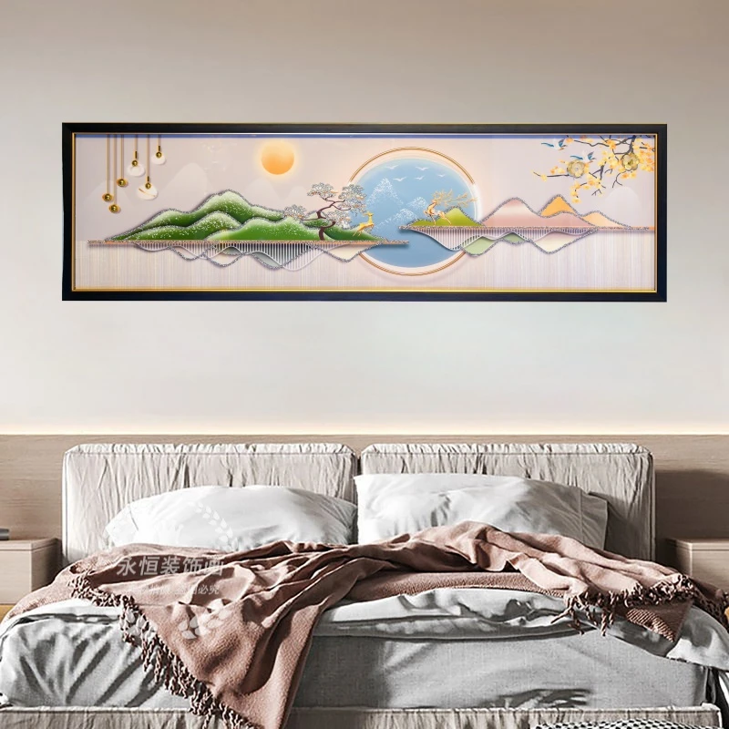 Q133福禄双至现代简约主卧装饰画挂画横幅背景墙画实物装饰画定制