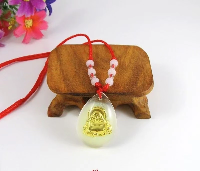 精美金色弥勒佛仿水晶手工串珠古法工艺包挂件