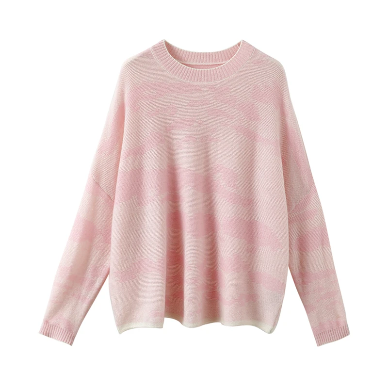 100纯山羊绒秋冬新款女式长袖上衣百搭针织衫撞色圆领针织衫气质