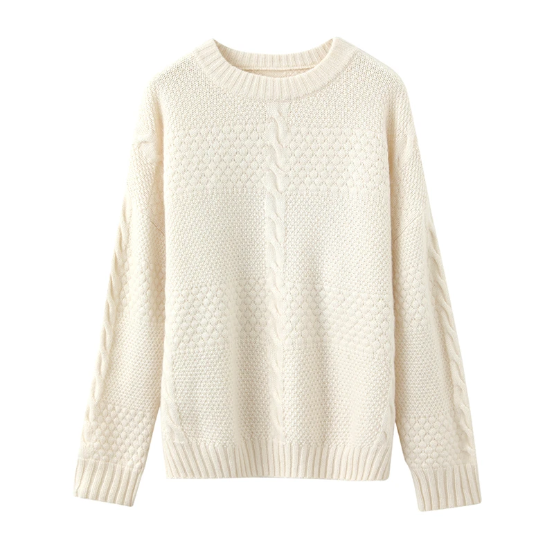 100纯山羊绒秋冬新款女士长袖上衣圆领纯色针织套头衫打底衫宽松