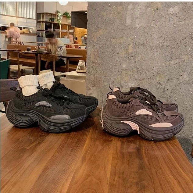 厚底老爹鞋女2024秋冬季新款加绒拼接增高巴黎炸街轮胎复古运动鞋