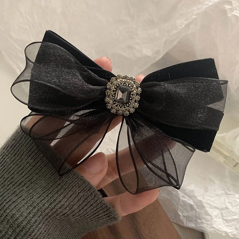 整个美住蝴蝶结头饰发夹丝绒法式高级感刘海夹质感欧根纱韩国ins