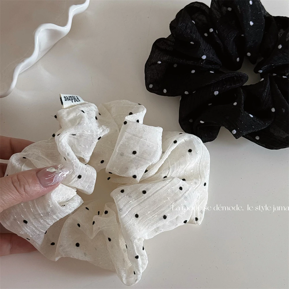 温柔法式小众复古网纱绒波点大肠发圈丸子头皮筋发绳高级感发饰