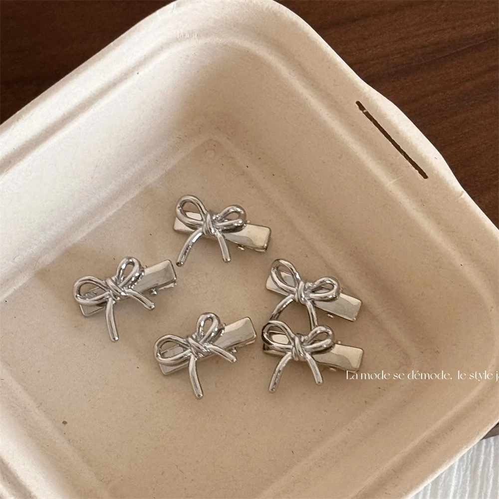 小小银色蝴蝶结侧边碎发夹头饰精致迷你小夹子刘海夹碎发鸭嘴夹