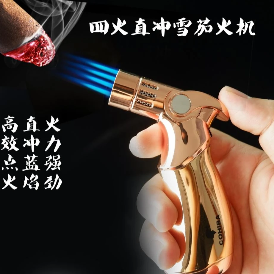 雪茄打火机防风直冲金属便携不锈钢电子点烟器防风打火机点火