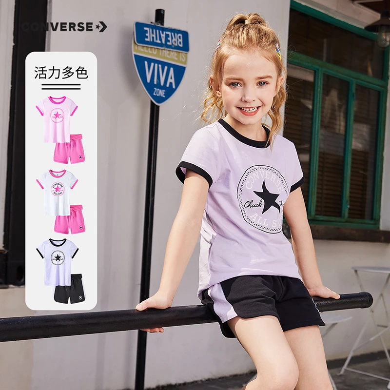 Converse/匡威女童装纯棉短袖套装圆领中大童夏季CNVG-KS-C095