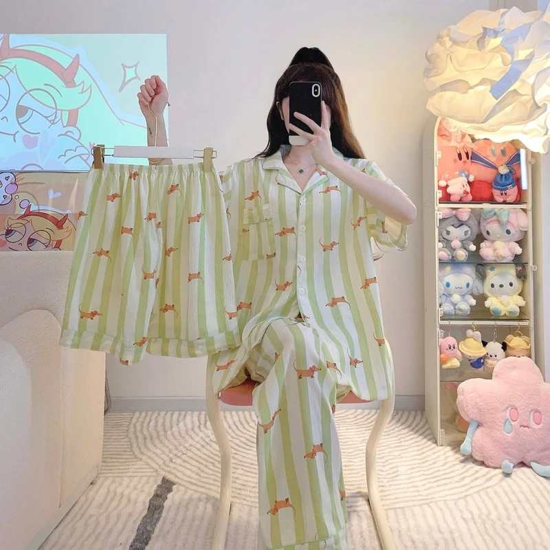 【条纹小狗】三件套大码250斤睡衣女潮牌设计可外穿家居服套装4520