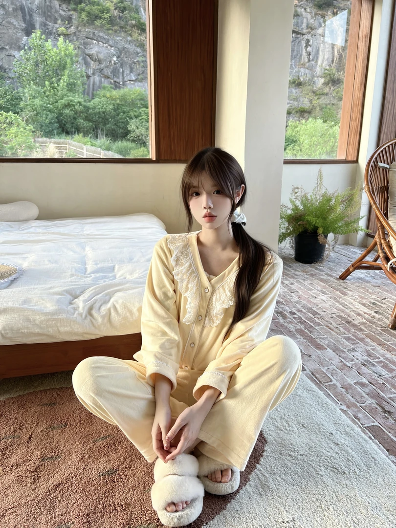 海岛绒睡衣秋冬新款长袖套装双面绒加厚家居服