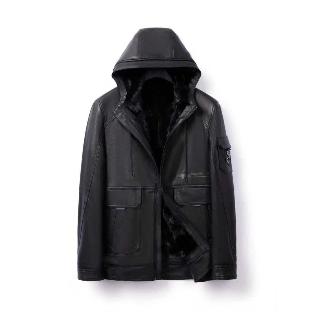 水貂内胆皮衣男装真皮山羊皮休闲保暖皮草夹克外套休闲