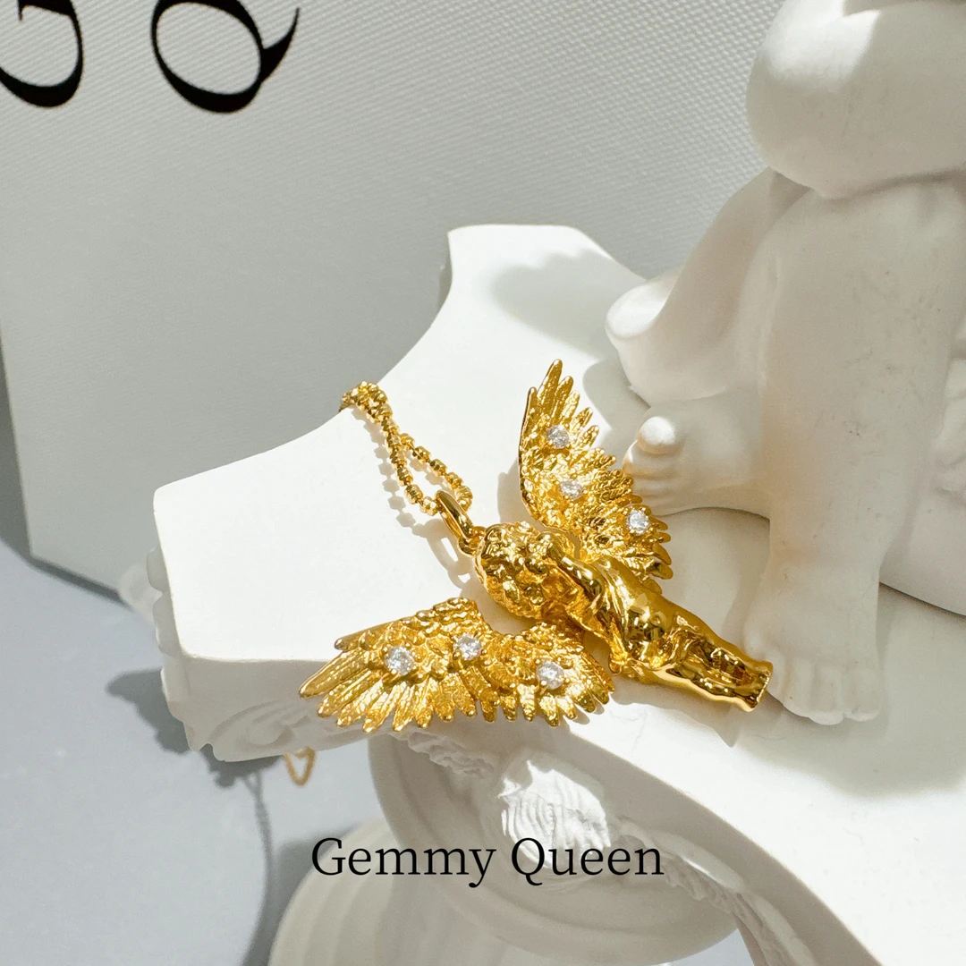 坠链均925银合成锆石 金色天使项链GQ3844W