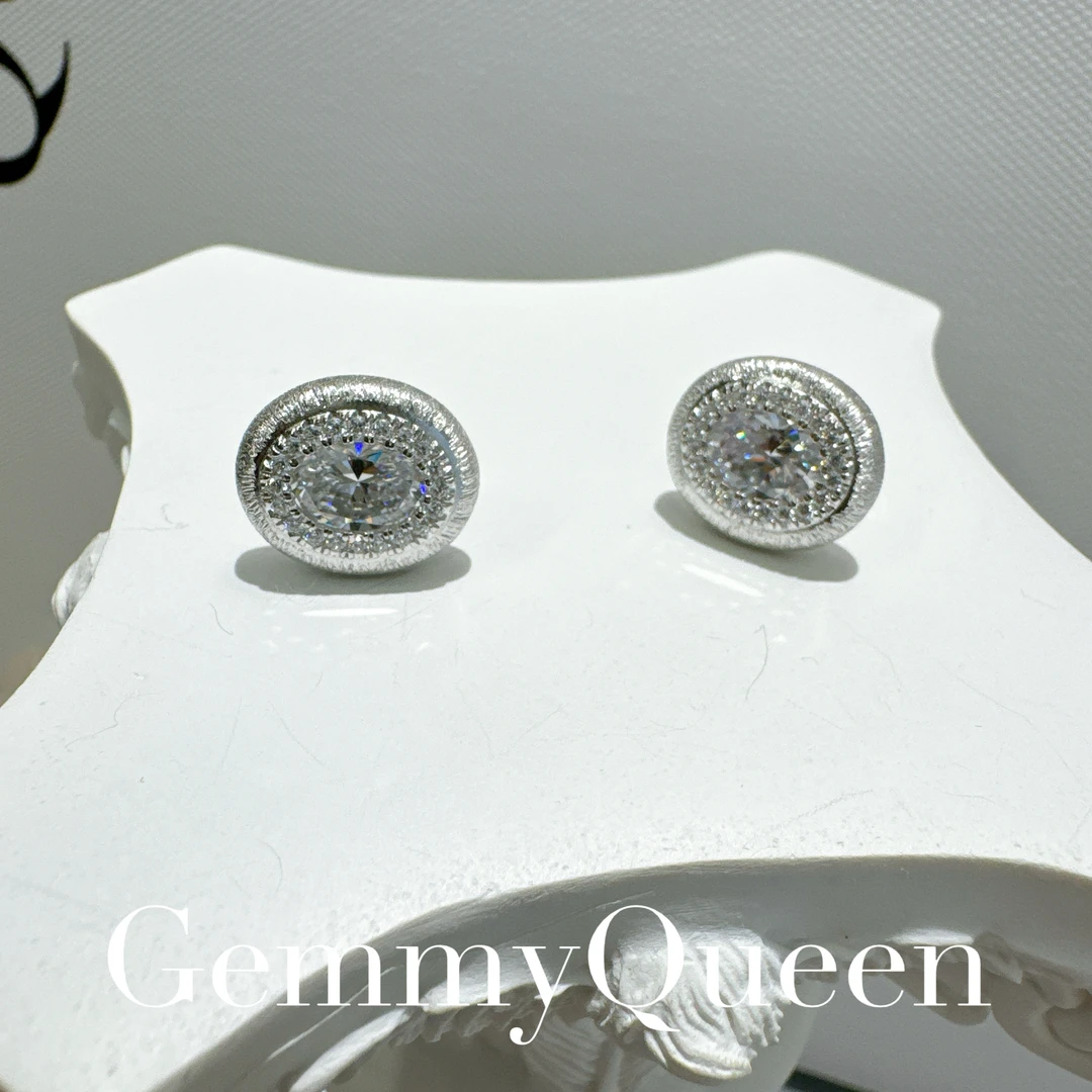 925银合成锆石耳饰 复古气质椭圆耳环286D7